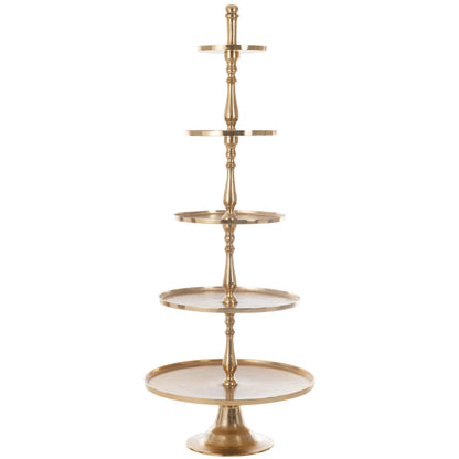 Etagère 5 Laags Rond Aluminium Goud van J-Line, staande etagère met vijf ronde schalen in goudkleurig aluminium
