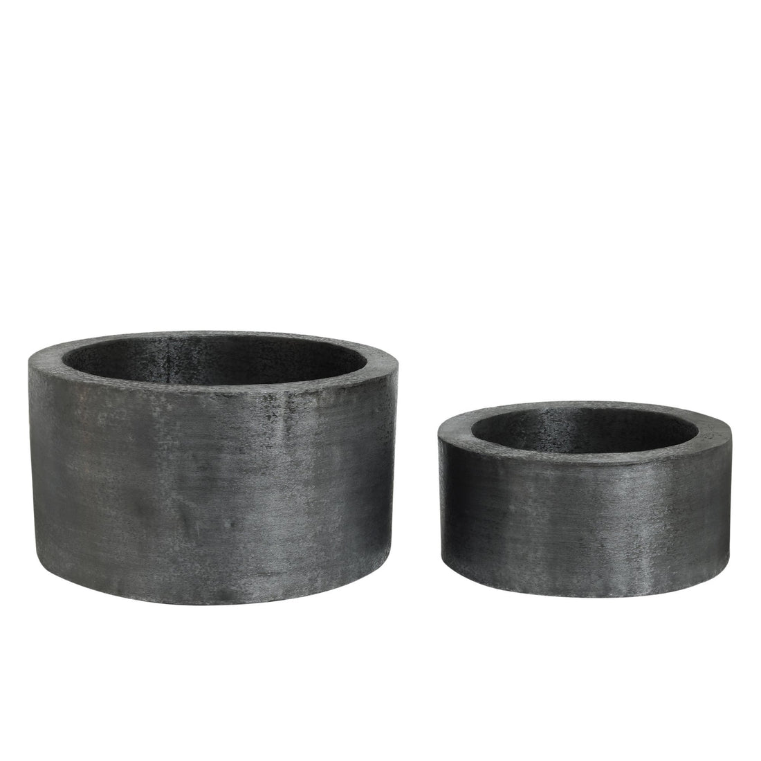 Eviee Black Brushed Alu Sheet Pot Round Set van 2 PTMD - Pot - PTMD - livinglovely.nl