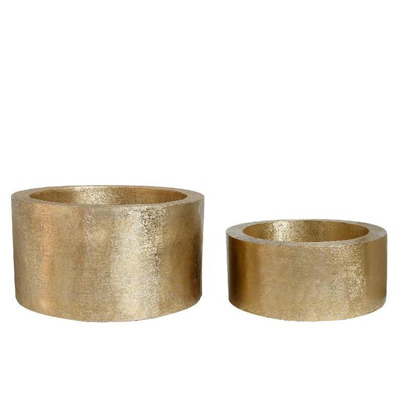 Eviee Gold Brushed Alu Sheet Pot Rond Set van 2 PTMD - Pot - PTMD - livinglovely.nl