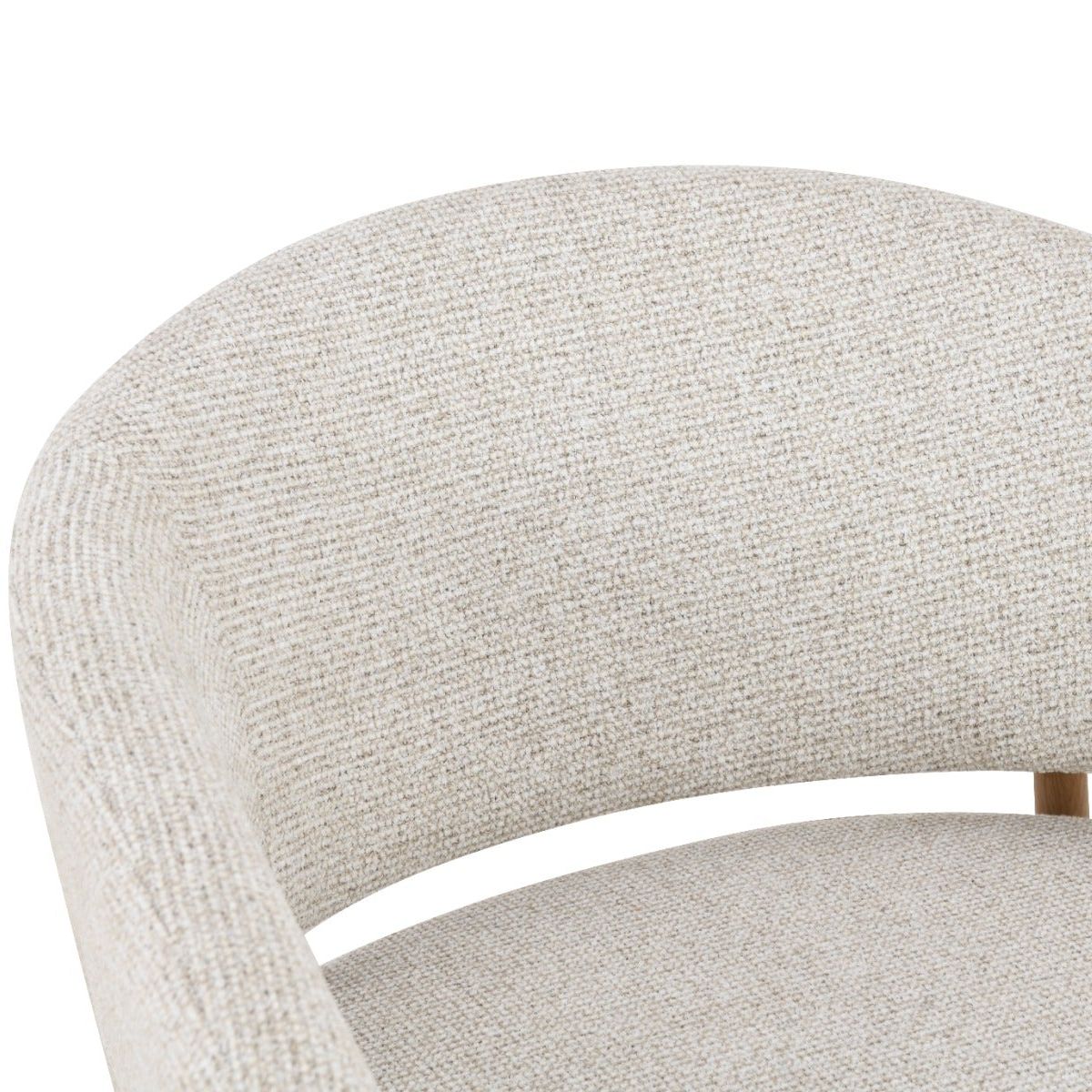 Detail van de stof en het onderstel van de fauteuil Dilan Hush Oak