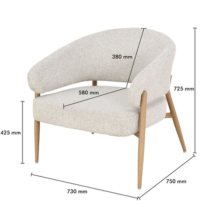 Afmetingen Fauteuil Dilan Hush Oak: B73cm x D72,5cm x H75cm