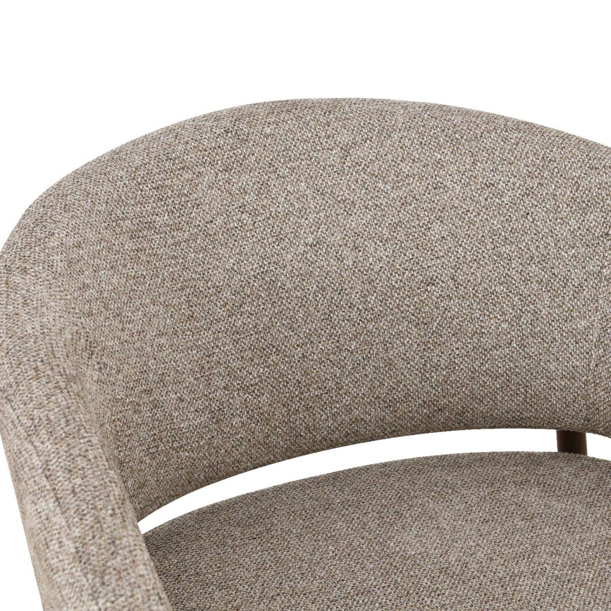 Detail van de stof en het onderstel van de fauteuil Dilan Hush Walnut