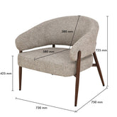 Afmetingen Fauteuil Dilan Hush Walnut: B73cm x D72,5cm x H75cm