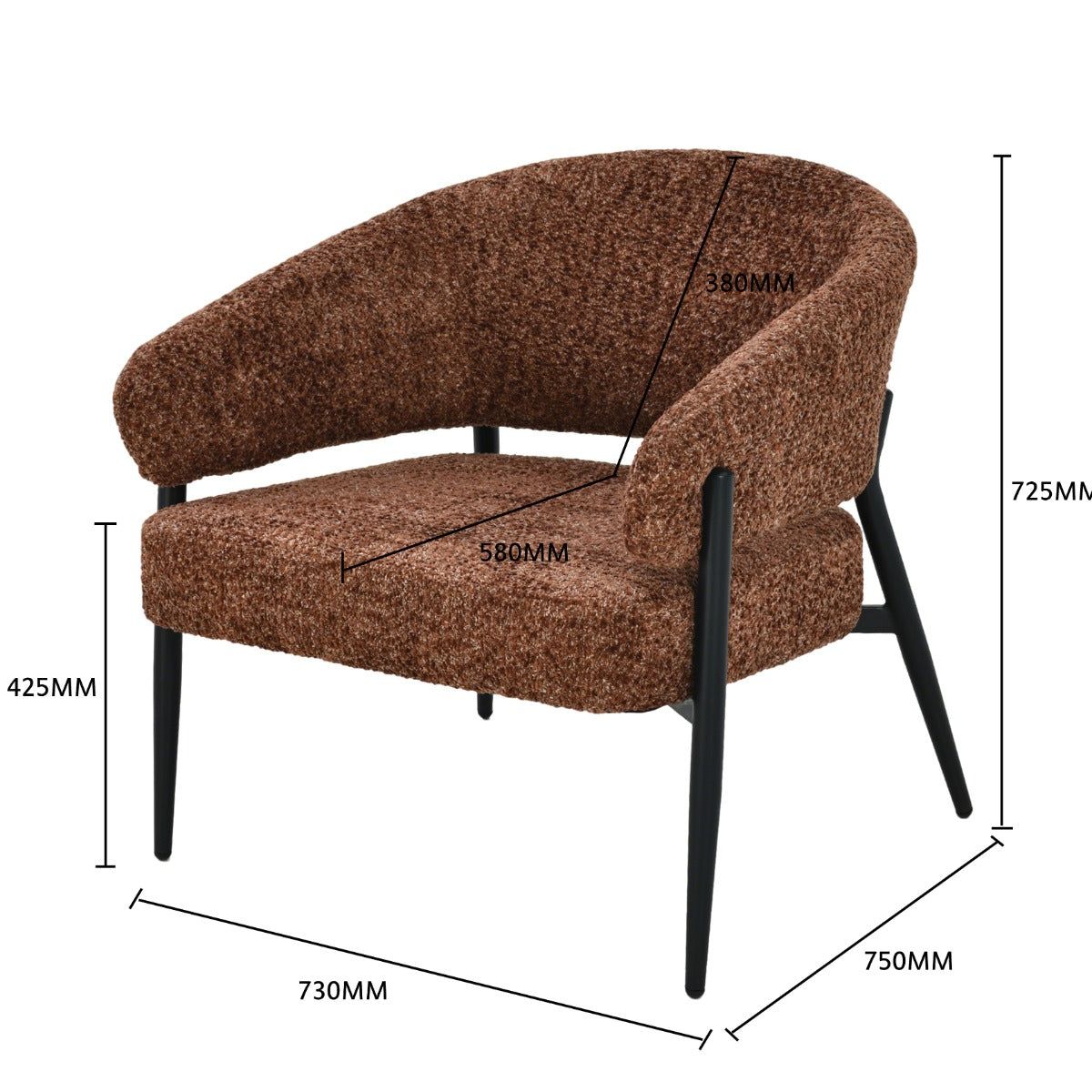 Afmetingen Fauteuil Dilan Venga Hazel: B73cm x D72,5cm x H75cm