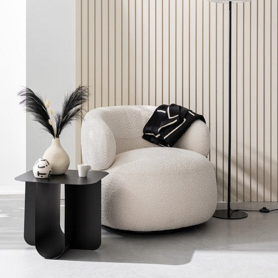 Fauteuil Draaiend Rond Schuim Ecru J-Line - Fauteuil - J-Line - livinglovely.nl