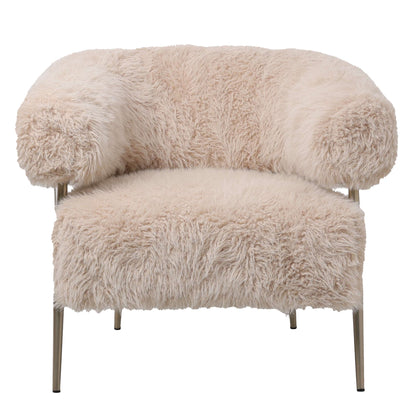 Hair Cream fauteuil van PTMD met crème bekleding op champagnekleurig metaal