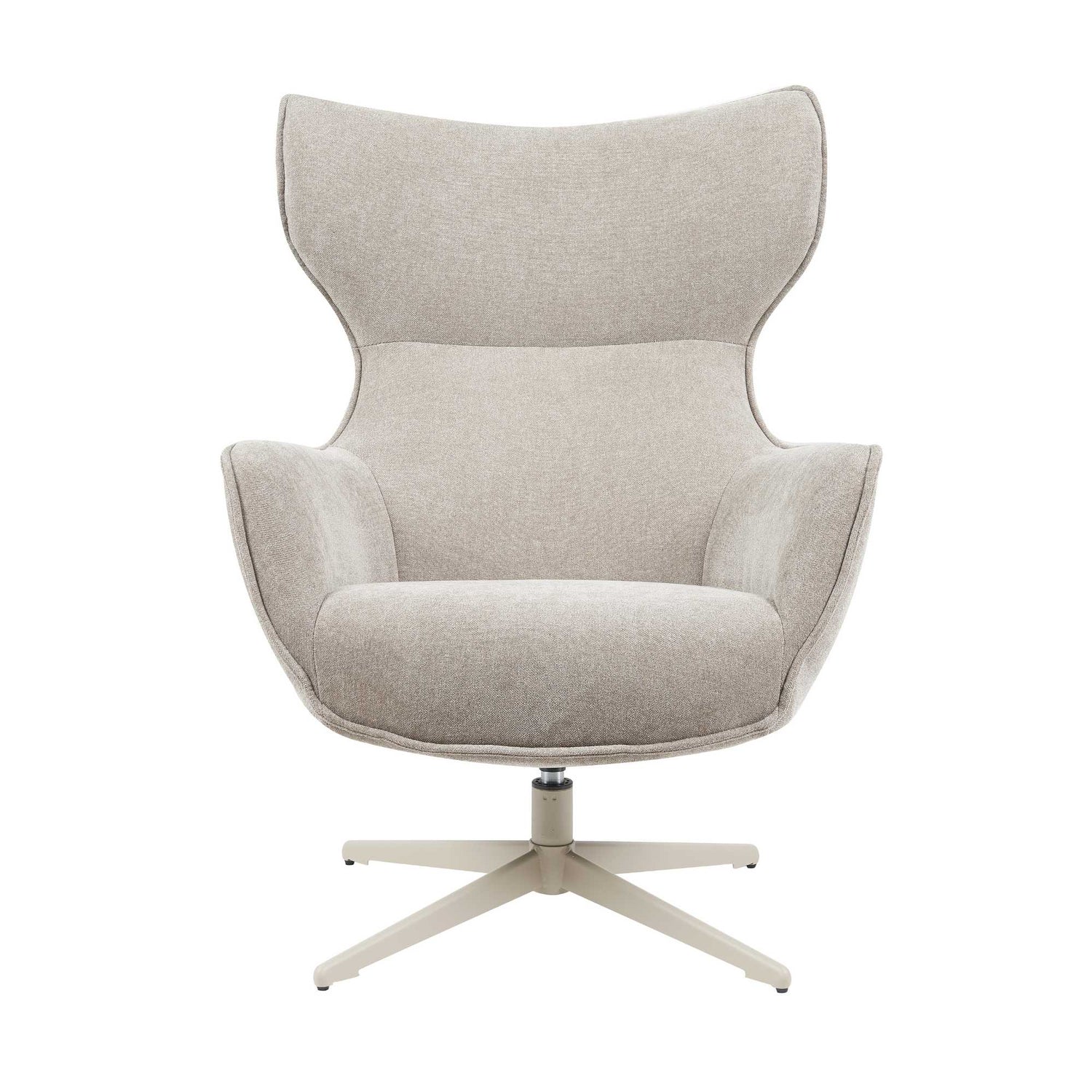 Fauteuil Julia van Starfurn in taupe stof, schuin aanzicht van de draaibare zitting
