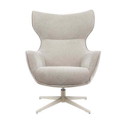 Fauteuil Julia van Starfurn in taupe stof, schuin aanzicht van de draaibare zitting