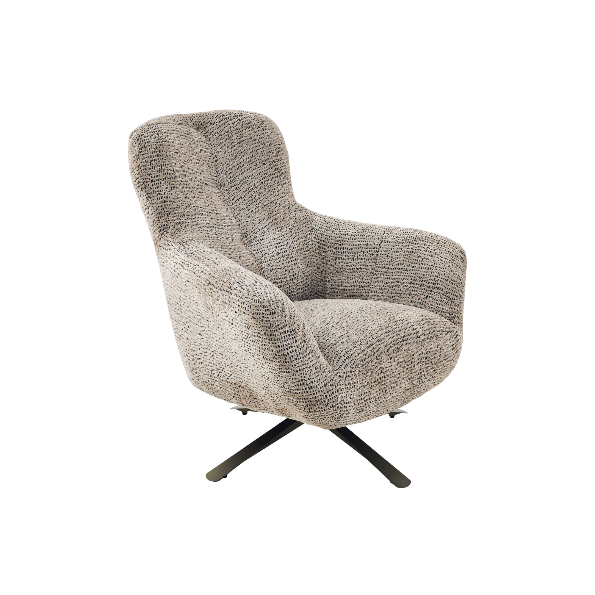Fauteuil Nena Bruin van Starfurn, draaibare fauteuil in bruine gemêleerde stof
