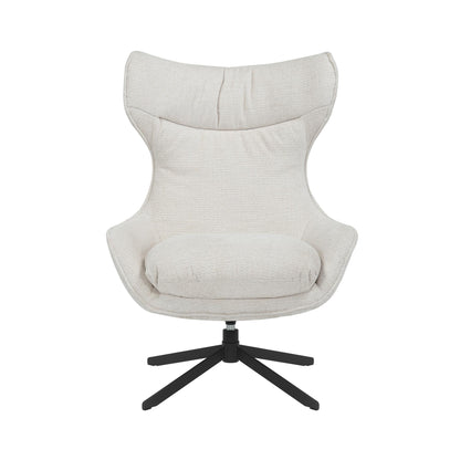 Fauteuil Olivia van Starfurn in off white stof, vooraanzicht met hoge rug en zwarte metalen draaivoet