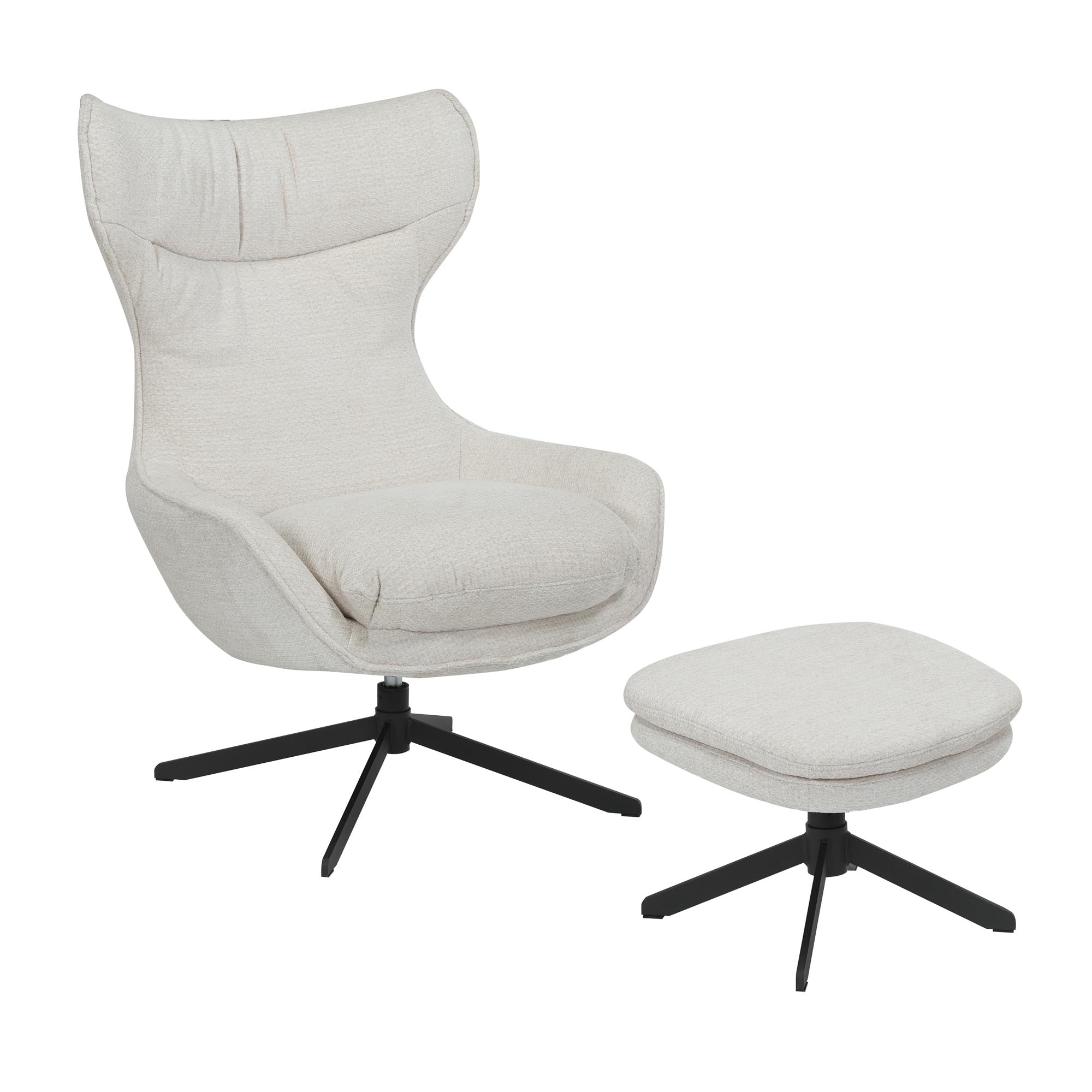 Fauteuil Olivia van Starfurn van achteren gezien, met de ronde rug in off white bekleding