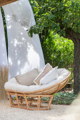 Fauteuil Roni Met Kussen Rotan Naturel/Wit - Fauteuil - J-Line - livinglovely.nl