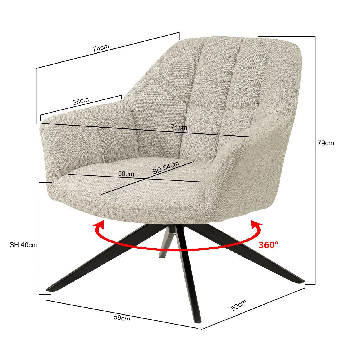 Draaibare fauteuil Tom sand, B74cm x D76cm x H79cm