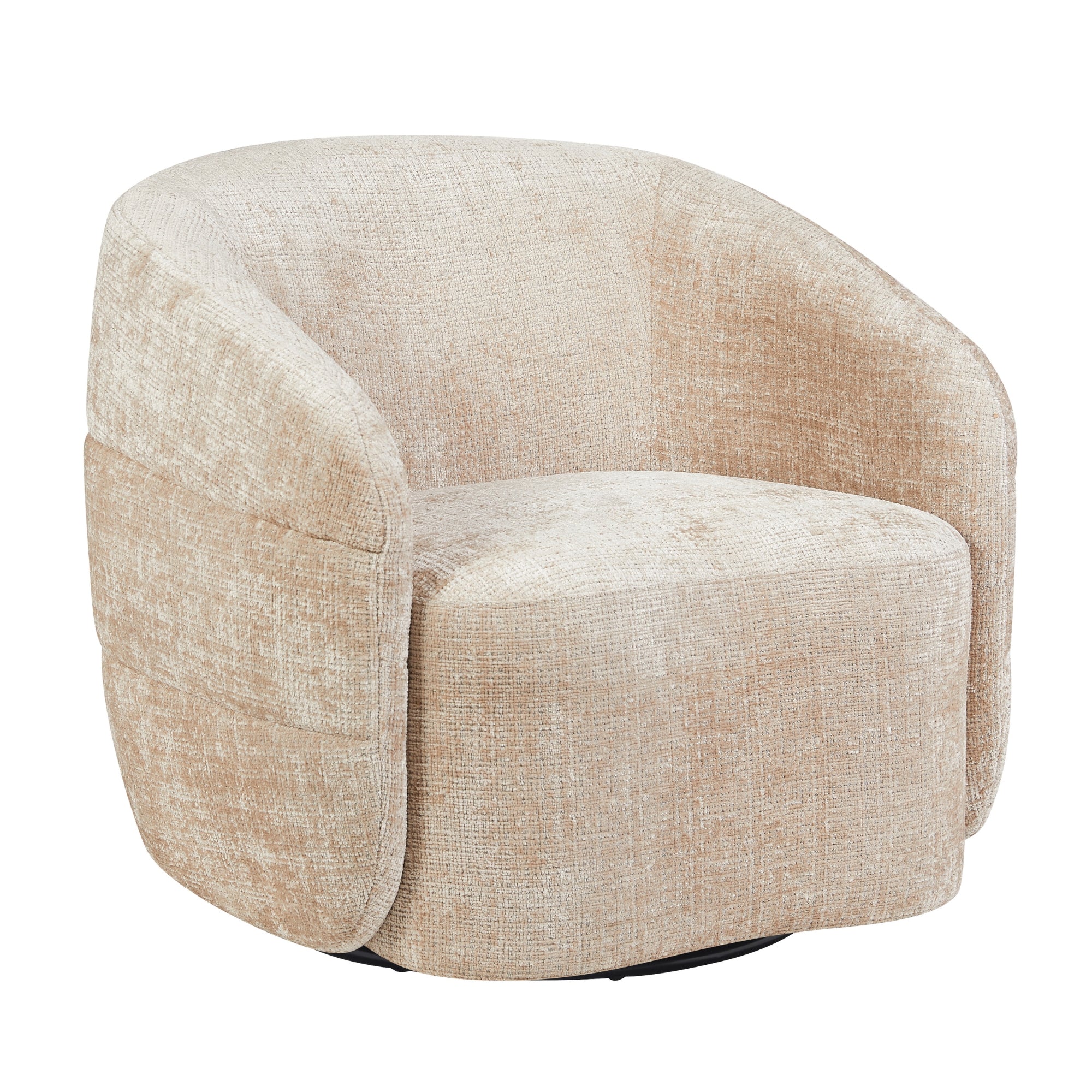 Fauteuil Yara Beige van Starfurn schuin van voren met zicht op het draaibare onderstel