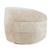 Detail van de zachte beige stoffering van de Fauteuil Yara van Starfurn