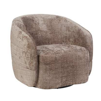 Fauteuil Yara Clay van Starfurn schuin van voren met zicht op het draaibare onderstel