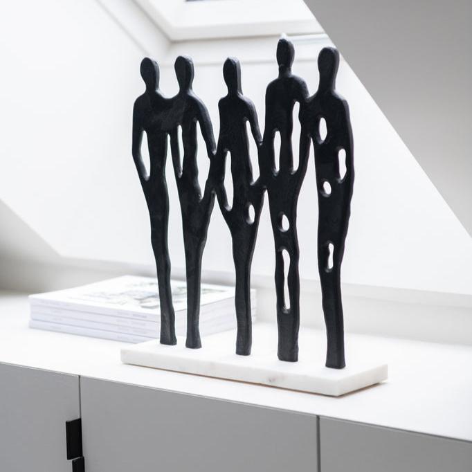 Figuur Op Rij Aluminium/Marmer Zwart/Wit