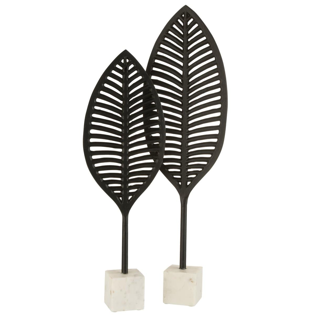 Figuur Blad Fijn Decoratief Aluminium/Marmer Zwart/Wit Large - Beeld - J-Line - livinglovely.nl