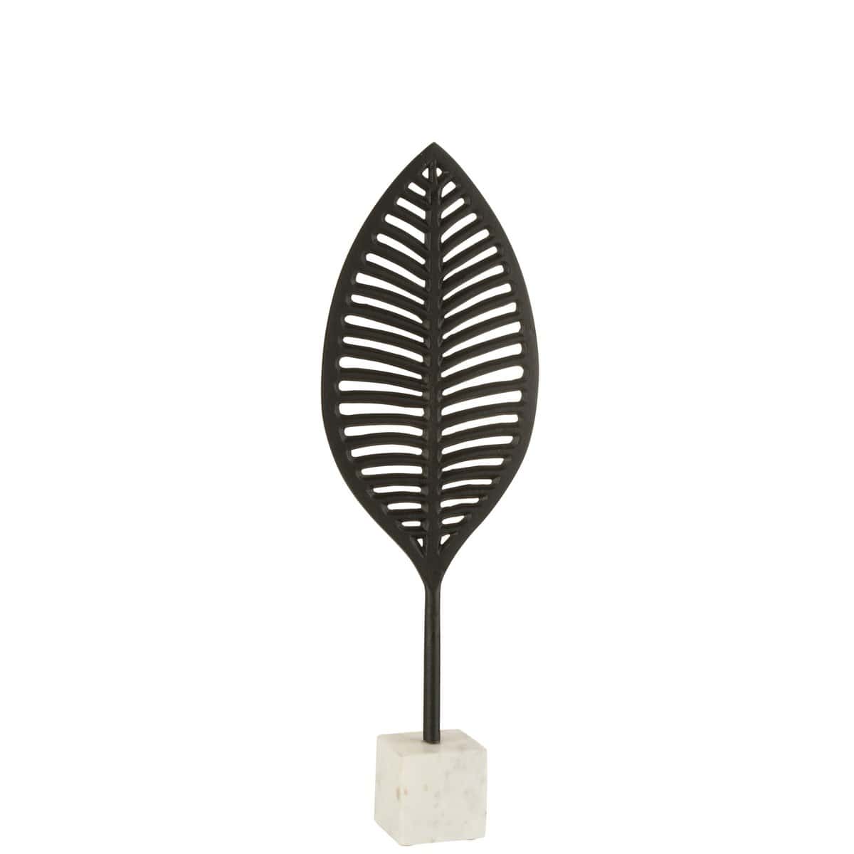 Figuur Blad Fijn Decoratief Aluminium/Marmer Zwart/Wit Small - Beeld - J-Line - livinglovely.nl