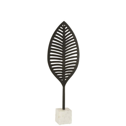 Figuur Blad Fijn Decoratief Aluminium/Marmer Zwart/Wit Small - Beeld - J-Line - livinglovely.nl