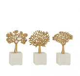 Figuur Boom Op Voet Aluminium/Marmer Goud/Wit Set van 3 - Beeld - J-Line - livinglovely.nl