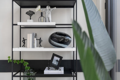 Figuur Boom Op Voet Aluminium/Marmer Zwart/Wit Set van 3 - Beeld - J-Line - livinglovely.nl