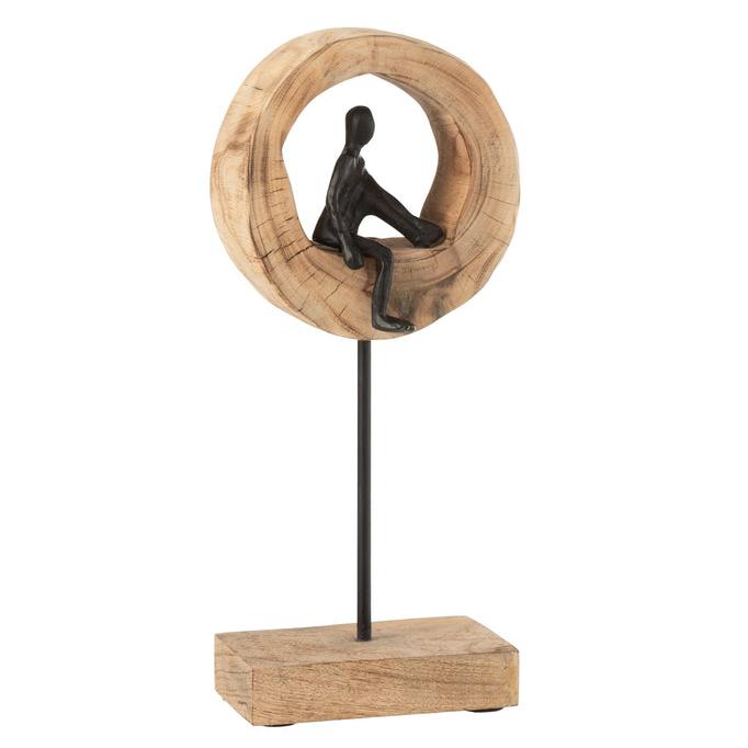 Figuur Denk Ring Laag Mango Hout/Aluminium Zwart - Beeld - J-Line - livinglovely.nl