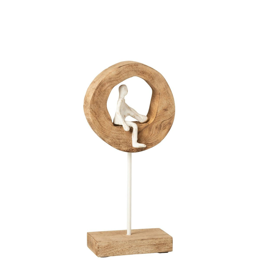 Figuur Denker Ring Laag Mangohout/Aluminium Naturel/Wit - Beeld - J-Line - livinglovely.nl