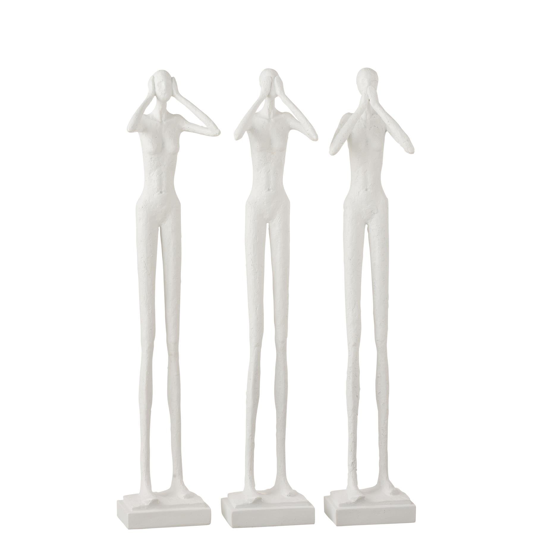 Figuur Horen/Zien/Zwijgen Poly Wit Set van 3 - Beeld - J-Line - livinglovely.nl