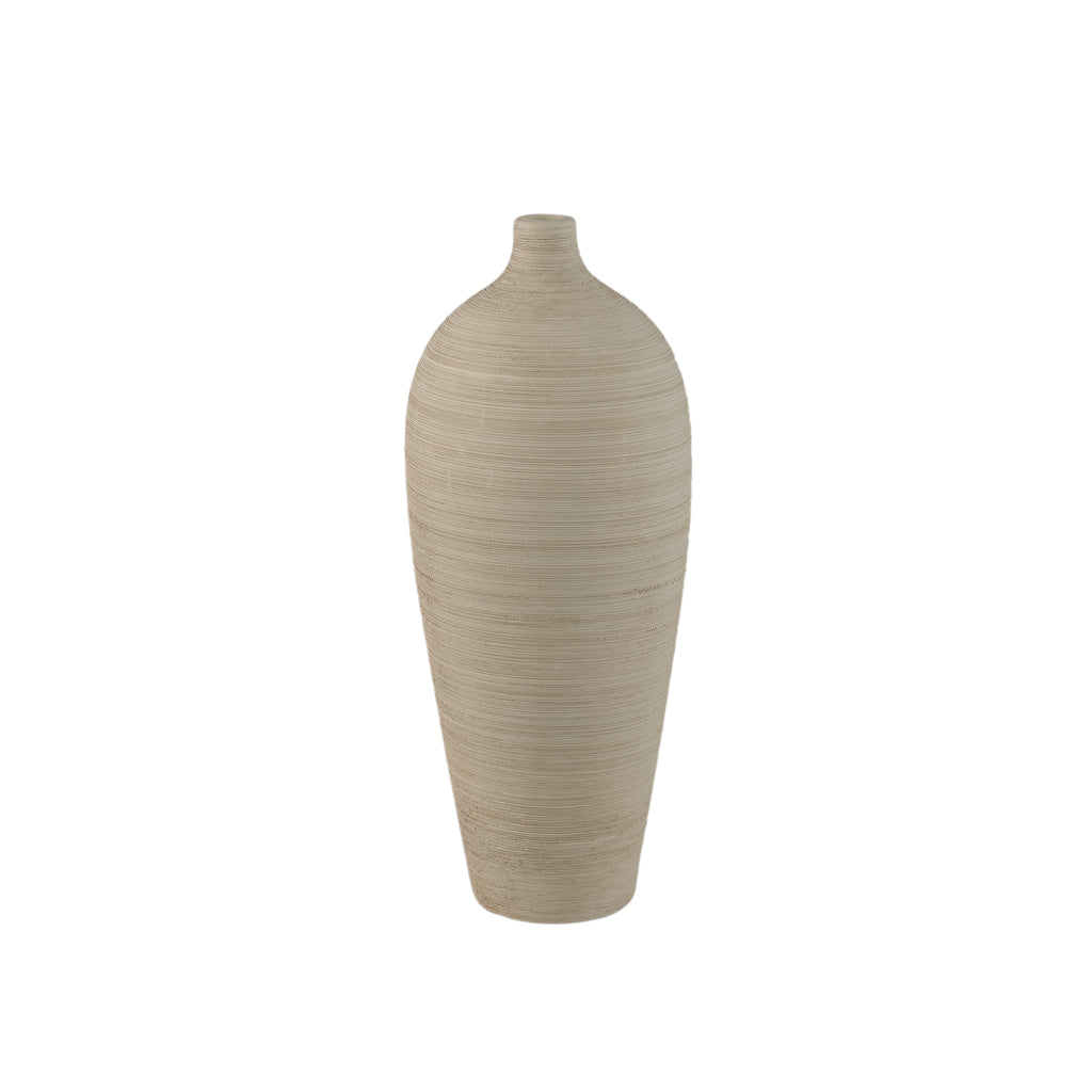 Flesvaas Cavinn Medium van PTMD in mat beige keramiek, 44cm hoog, op een witte achtergrond