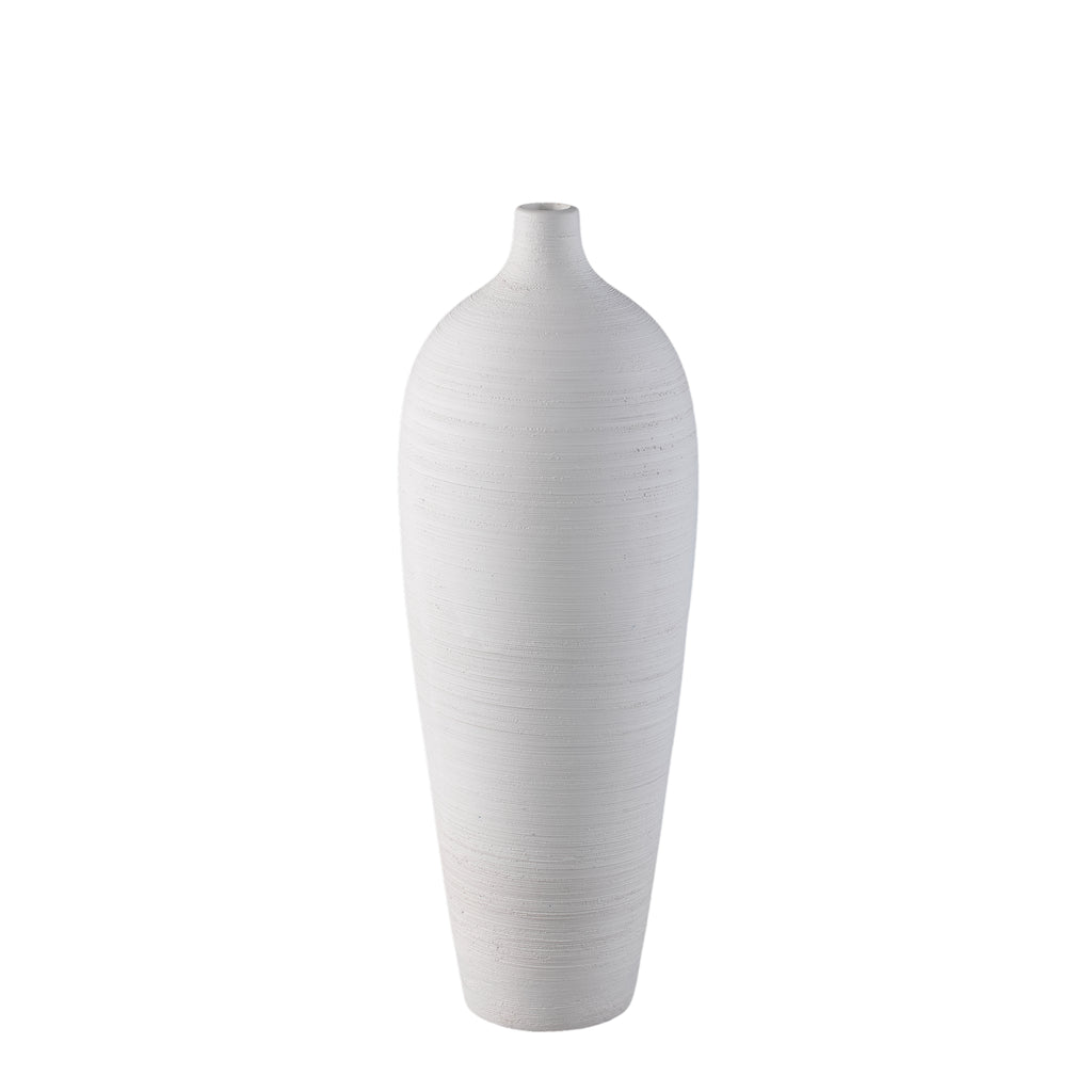 Flesvaas Cavinn Large van PTMD in mat wit keramiek met slanke hals, 49cm hoog