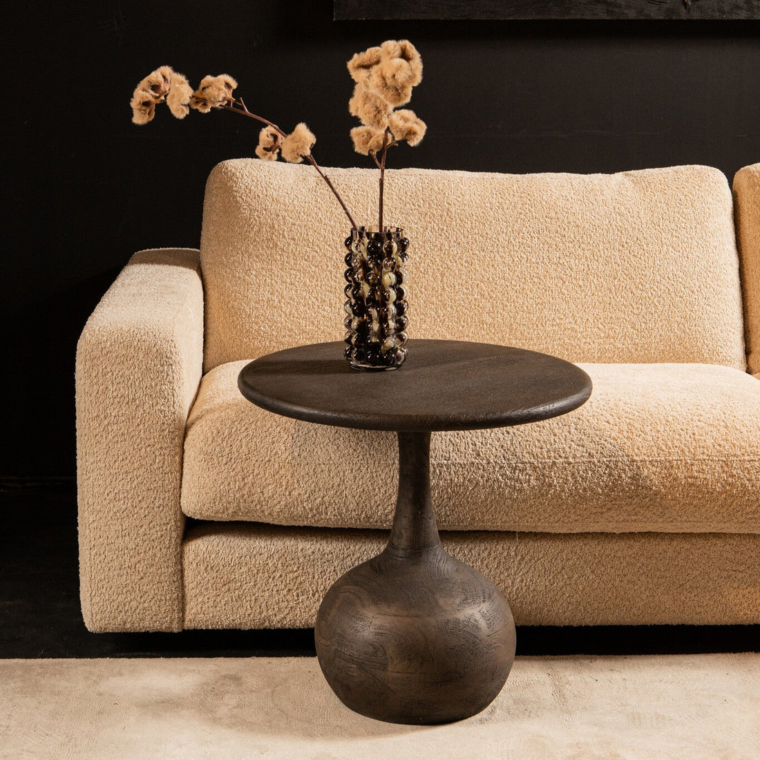 Flos Grey Mango Wooden Side Table Round - - PTMD - livinglovely.nl