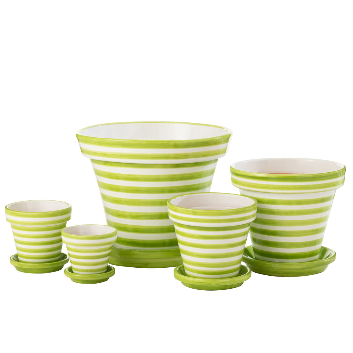 Flowerpot+Plate Granada Stripes Handmade+Painted Ceramic Green Extra Large J-Line