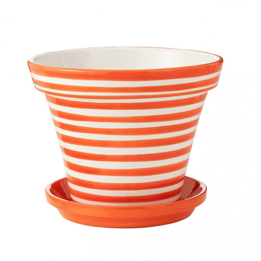 Flowerpot+Plate Granada Stripes Handmade+Painted Ceramic Naranja Extra Large J-Line
