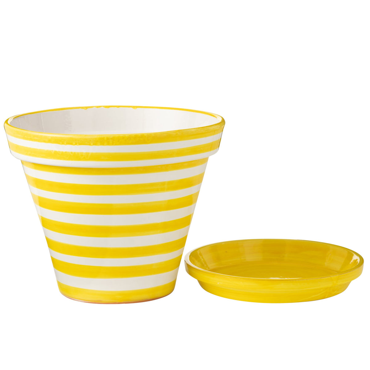 Flowerpot+Plate Granada Stripes Handmade+Painted Ceramic Yellow Extra Large
