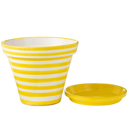 Flowerpot+Plate Granada Stripes Handmade+Painted Ceramic Yellow Extra Large