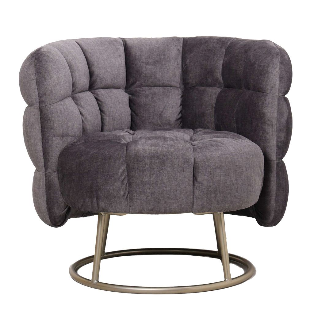 Fluffy Grey fauteuil vogue 16 graphite gold base PTMD - Fauteuil - PTMD - livinglovely.nl