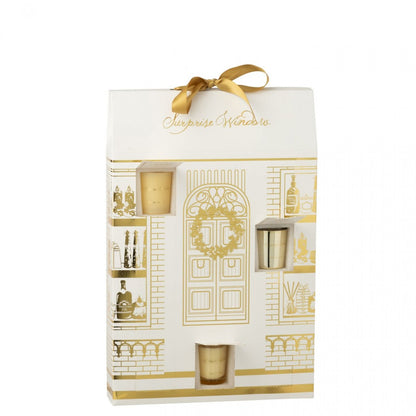 Losse geurkaarsen uit de goud met witte surprise window van J-Line