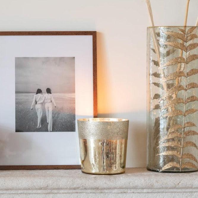 Geurkaars Deluxe Glas Goud Small-48u - Geurkaars - J-Line - livinglovely.nl