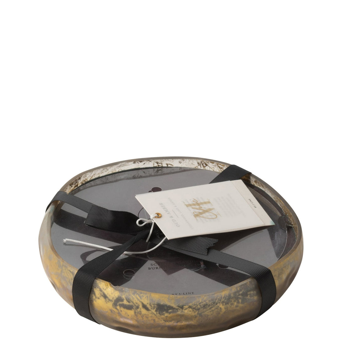 Geurkaars M-Chic Medium van J-Line met zwart lint en label, geur oud en amber