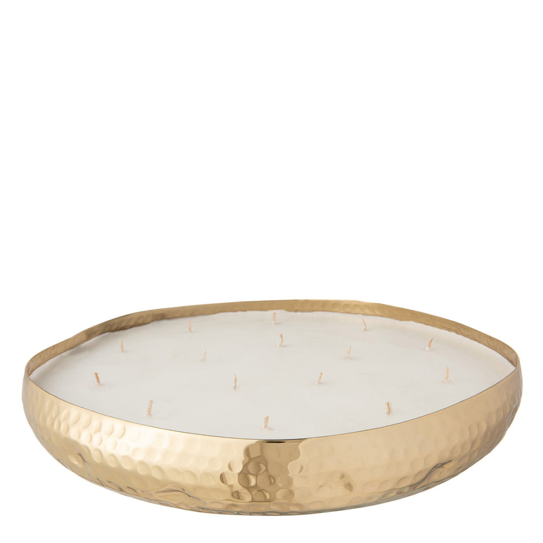 Close-up geurkaars M-Chic Goud XL van J-Line, gehamerd goud metaal met witte was, geur oud en amber