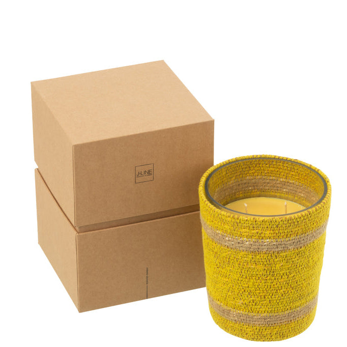 Geurkaars Mand Wax Geel Medium - 55 Uur - Geurkaars - J-Line - livinglovely.nl