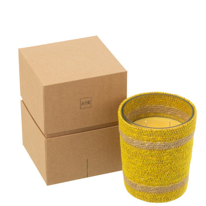 Geurkaars Mand Wax Geel Medium - 55 Uur - Geurkaars - J-Line - livinglovely.nl