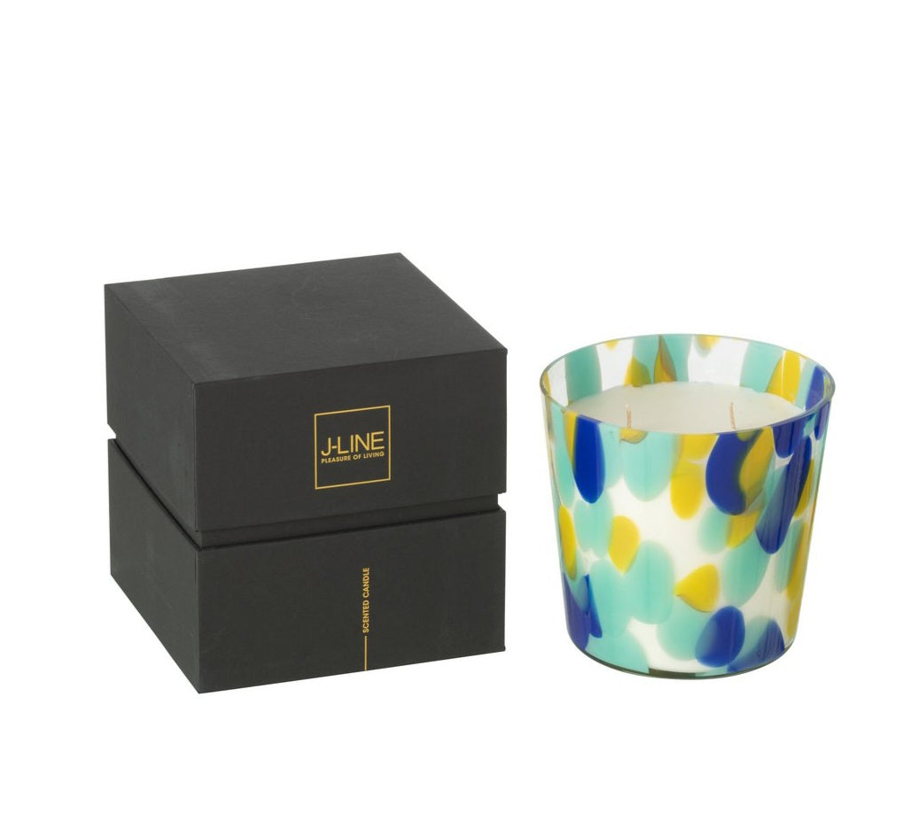 Geurkaars Noa Blauw/Geel Set van 3 - Geurkaars - J-Line - livinglovely.nl