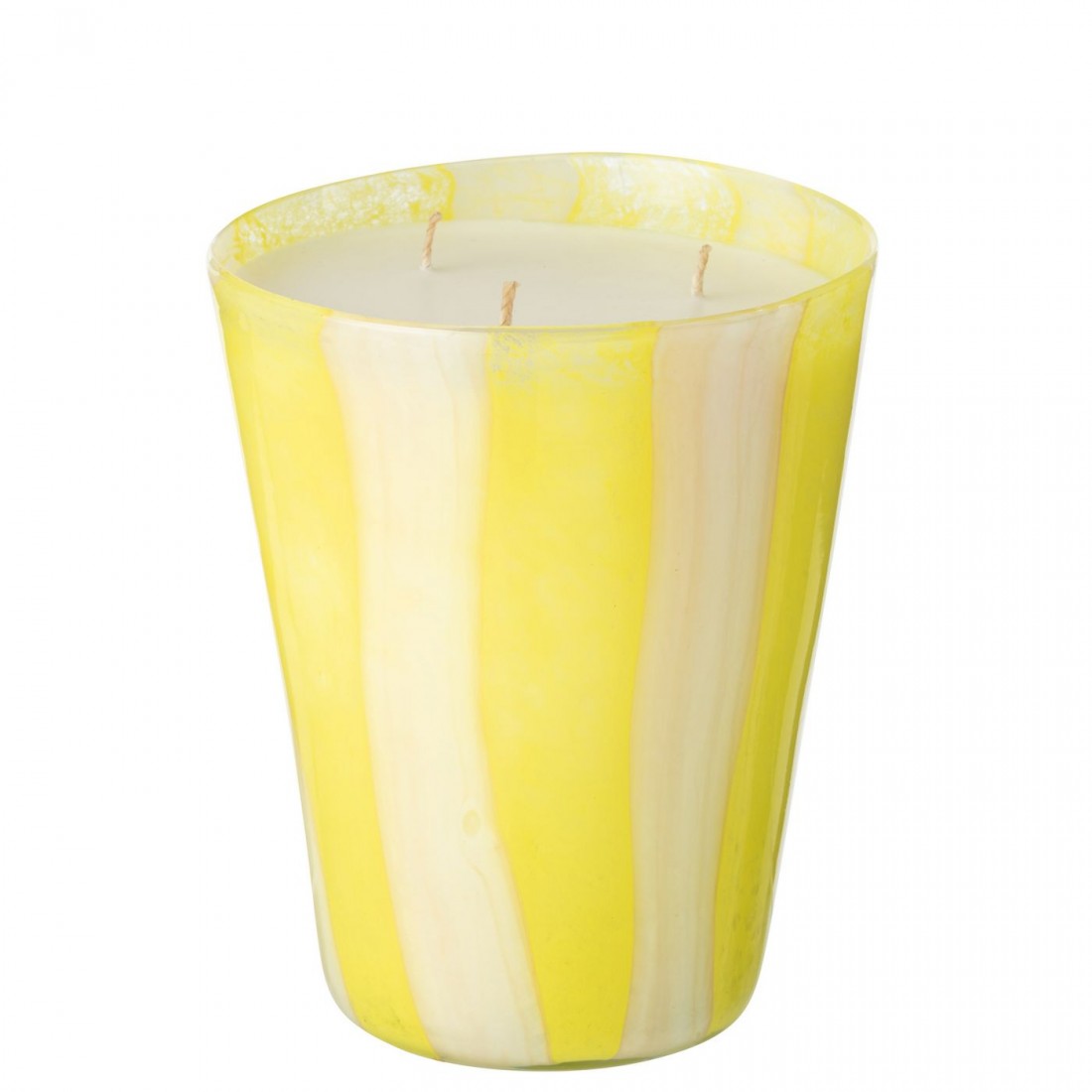 Geurkaars Noa Strepen Geel Large - 95uur - Geurkaars - J-Line - livinglovely.nl