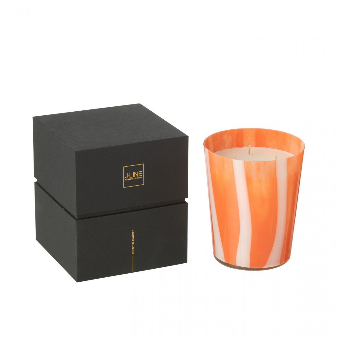 Geurkaars Noa Strepen Oranje Medium - 68uur - Geurkaars - J-Line - livinglovely.nl