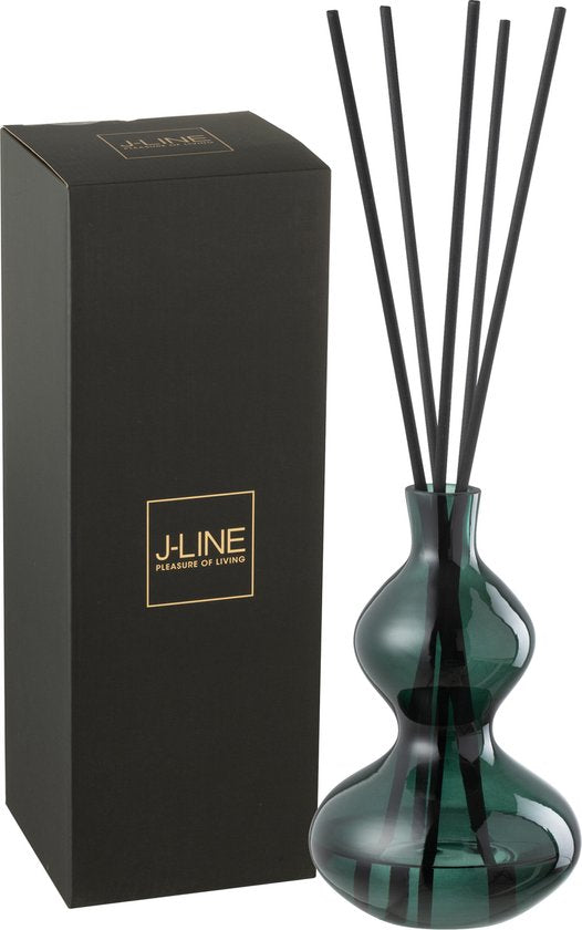 Geurolie Cedar Breeze Glas Donkergroen 1000ml - Geurstokjes - J-Line - livinglovely.nl