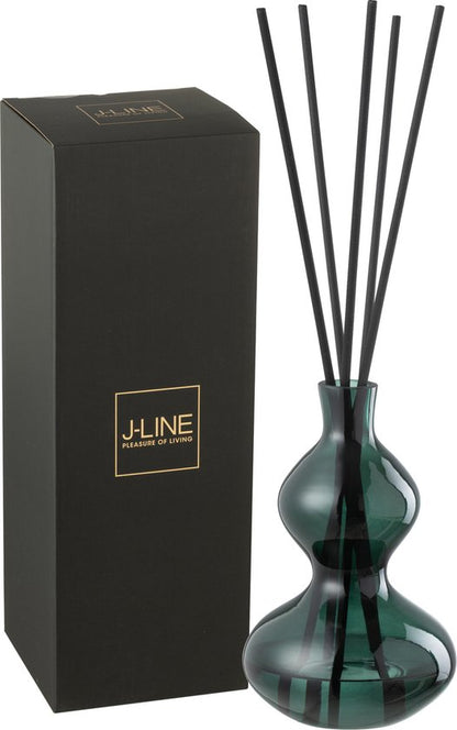 Geurolie Cedar Breeze Glas Donkergroen 1000ml - Geurstokjes - J-Line - livinglovely.nl