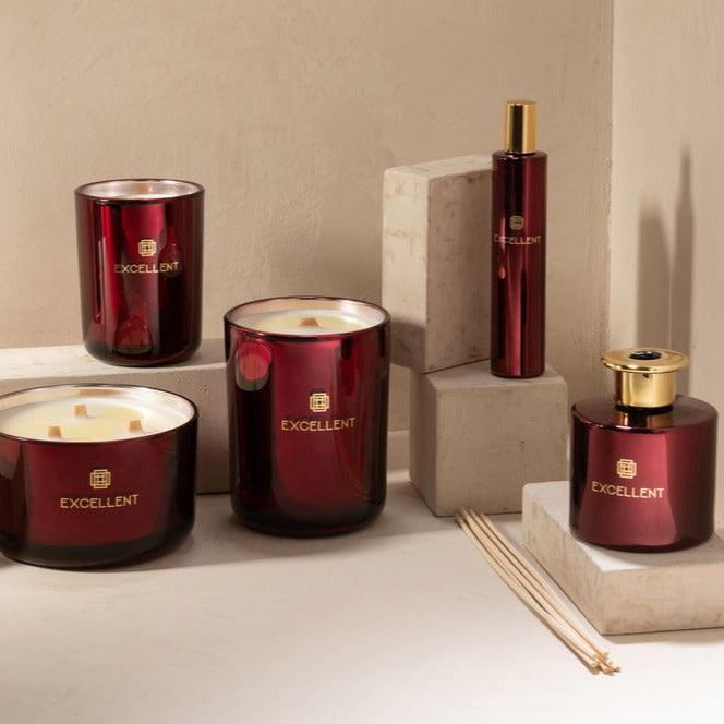 Geurstokjes Excellent Rose Champagne Wijnrood 150ML - Geurstokjes - J-Line - livinglovely.nl