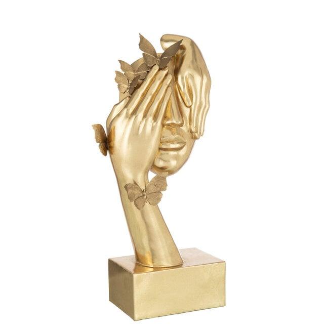 Gezicht Vlinders Staander Poly Goud - Beeld - J-Line - livinglovely.nl